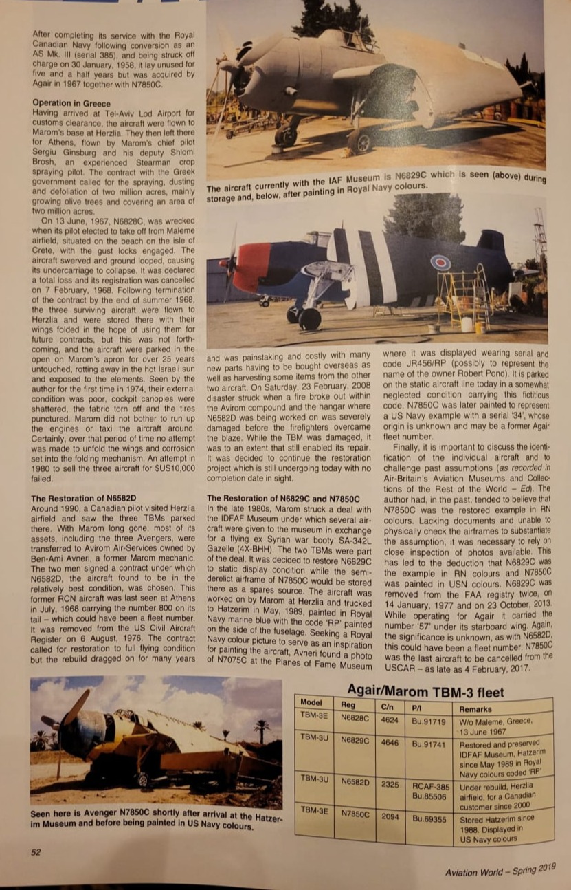 Gruman TBM AVENGER Avia outcom history